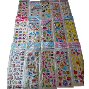 12 Pack Assorted Puffy Stickers Sheets Kids Animals Cars Smileys Fruit 3D Lot F2